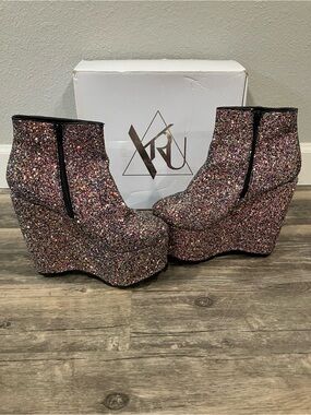 Women's Multi-Glitter Platform Wedge Ankle Boots